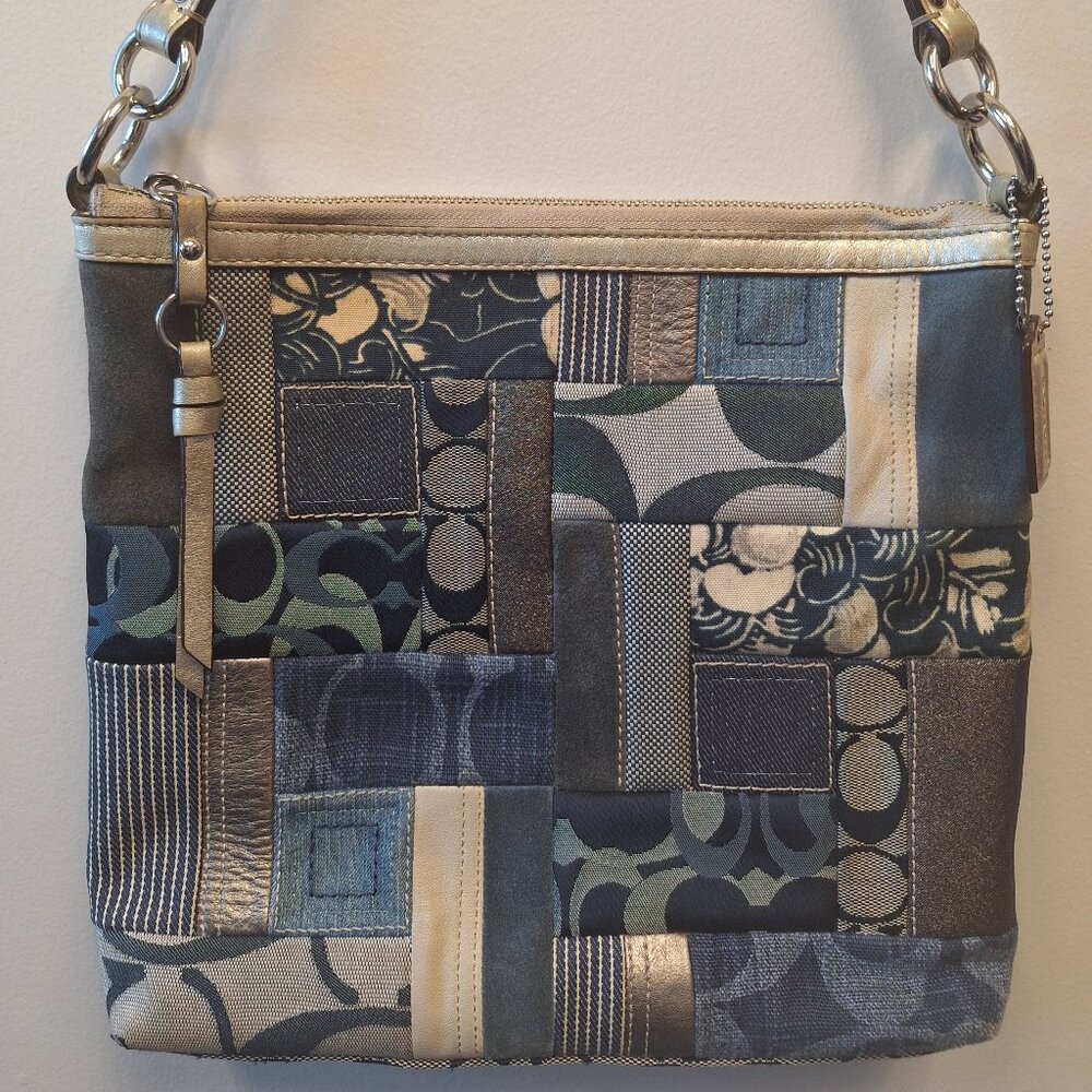 Coach Patchwork Shoulder Bag - Blue, Green, Cream, Gold